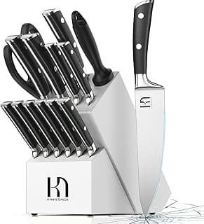 Kitchen Knife Set, 15 Pcs Knife Block Set, Japanese Knife Sets for Kitchen with Block and Sharpener, Razor-Sharp Premium Knives Sets High Carbon Stainless Steel, White image