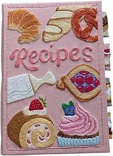 Handmade Recipe Journal, Hand-Embroidered Baking Recipe Journals Personalized Recipe Book Personalized Cooking Journal Notebook Handcrafted Craft and Art Collection Gift for Wife/Mom/Dad/Grandma/Siste (A) image