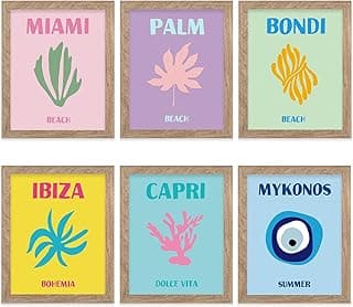 Framed Preppy Travel Wall Decor Preppy Room Decor Wall Art Prints with FRAME Collage Colorful Abstract Preppy Posters Room Aesthetic for Teen Girl Room Bedroom (Style B, 11"x14" FRAMED)
