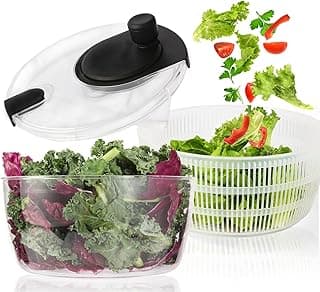 Santozz Rotary Salad Spinner with Bowl 4.2Qt, Lettuce Dryer, Vegetable Washer, Colander and Build in Draining System for Washing, Draining Vegetables, Greens and Fruits image