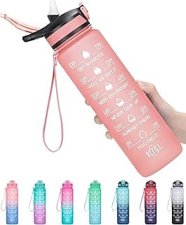 32oz Leakproof Motivational Sports Water Bottle with Straw & Time Marker, Flip Top Durable BPA Free Non-Toxic Frosted Bottle Perfect for Office, School, Gym and Workout image