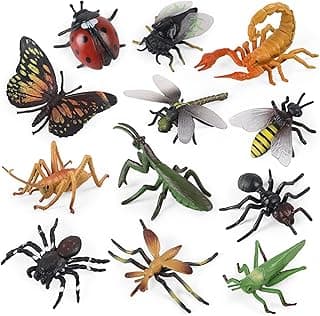 Miniature Bug Figurines, 12 PCS Plastic Insect Toys for Kids, Halloween Party Favor Cake Topper