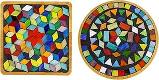Lanyani 2 Sets of DIY Mosaic Craft Kits Mosaic Tiles Coaster Kit Make Your Own Mosaic Project Handmade Craft Set with Stained Glass Mosaic Tile Pieces for Decoration and Gift image