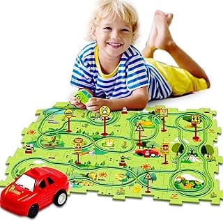 Floor Puzzles for Kids, Puzzle Track Car Play Set, Educational Montessori Toys for 1-3Year Old Boys,1-3 Year Old Boy Birthday Gift image