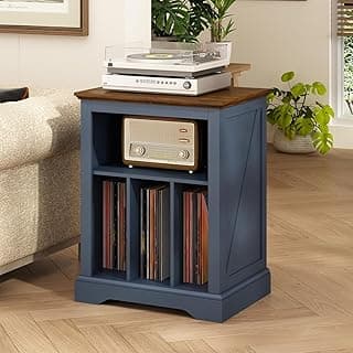 Record Player Stand with Vinyl Record Storage, Large Wood Turntable Stand Cabinet Dispaly Shelf for Living Room,Bedroom,Office,Blue image