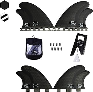 Ho Stevie! Quad (4) Surfboard Fins - High Performance HexCore - Built for Speed and Drive - [Choose Base] with Fin Key, Screws, Wax Comb and Travel Case