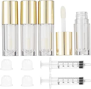 6ml Empty Lip Gloss Tubes, Clear Mini Lip Gloss Tubes, Lip Balm Tubes Containers with Lip Gloss Applicator Wands for Women Girls DIY Makeup Lipgloss Making Kit (D25xH86mm) (Golden) image