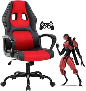 Gaming Chair PC Computer Chair Office Chair for Adult Teen Kids, Ergonomic PU Leather Gamer Chair with Lumbar Support High Back Adjustable Rolling Swivel Desk Chair, Red image