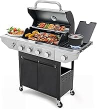 4 Burner Propane Gas Grill with Side Burner, Stainless Steel BBQ Grill 48,500 BTU for Outdoor Cooking Kitchen, Garden and Patio Backyard Barbecue, Black and Silver image