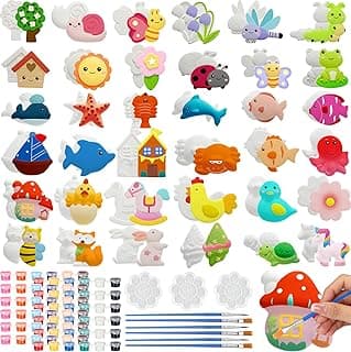 HyDren 81 Pcs Kids Arts and Crafts Set Painting Kit Plaster Painting Craft Kit Paint Your Own Ceramic Figurines DIY Nature Animals Paintable Ceramics Plaster Drawing Kits for Kids Girls Boys Toddlers image
