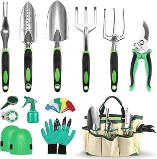 Gardening Tool Set, 13 Pcs Stainless Steel Garden Tool Kit with Bag, Garden Tools for Gardening for Women Gifts