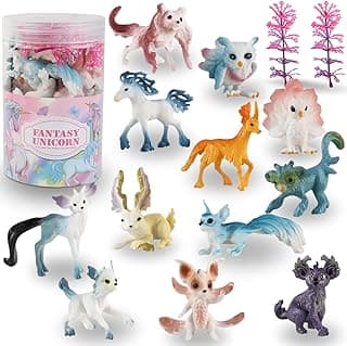 Liberty Imports 12 Pack Fantasy Creatures Figurines Set - Cute Plastic Fairy Animals & Mythical Toy Figures, Mini Unicorn Cake Toppers, Party Favors, Imaginative Play for Girls, Kids image