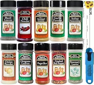 Spice Supreme Seasoning Kitchen Starter 10 Piece Gift Set | with Blank June Street Market Recipe Card & Adjustable Measuring Spoon image