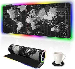 AIMSA RGB Gaming Mouse Pad Extended, Large Led Mousepads Non-Slip Rubber Base with 14 Lighting Modes, Computer Keyboard Mat Soft Desk pad Waterproof 35.4 x 15.8 inches, Black World Map image