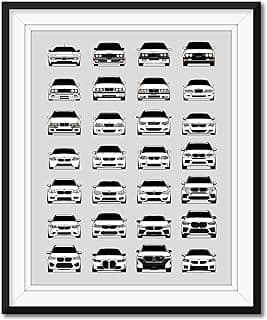 BMW M Car Poster Print Inspired Handmade Wall Art Décor of all BMW M Power Cars M3, M4, M5, M2, M6, M1 and more - White, 11x14" Satin Print (Unframed) - Perfect Gift for Car Enthusiast image