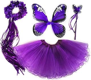 Girls Fairy Costume Set with Butterfly Wings Tutu Wand and Halo Headband image