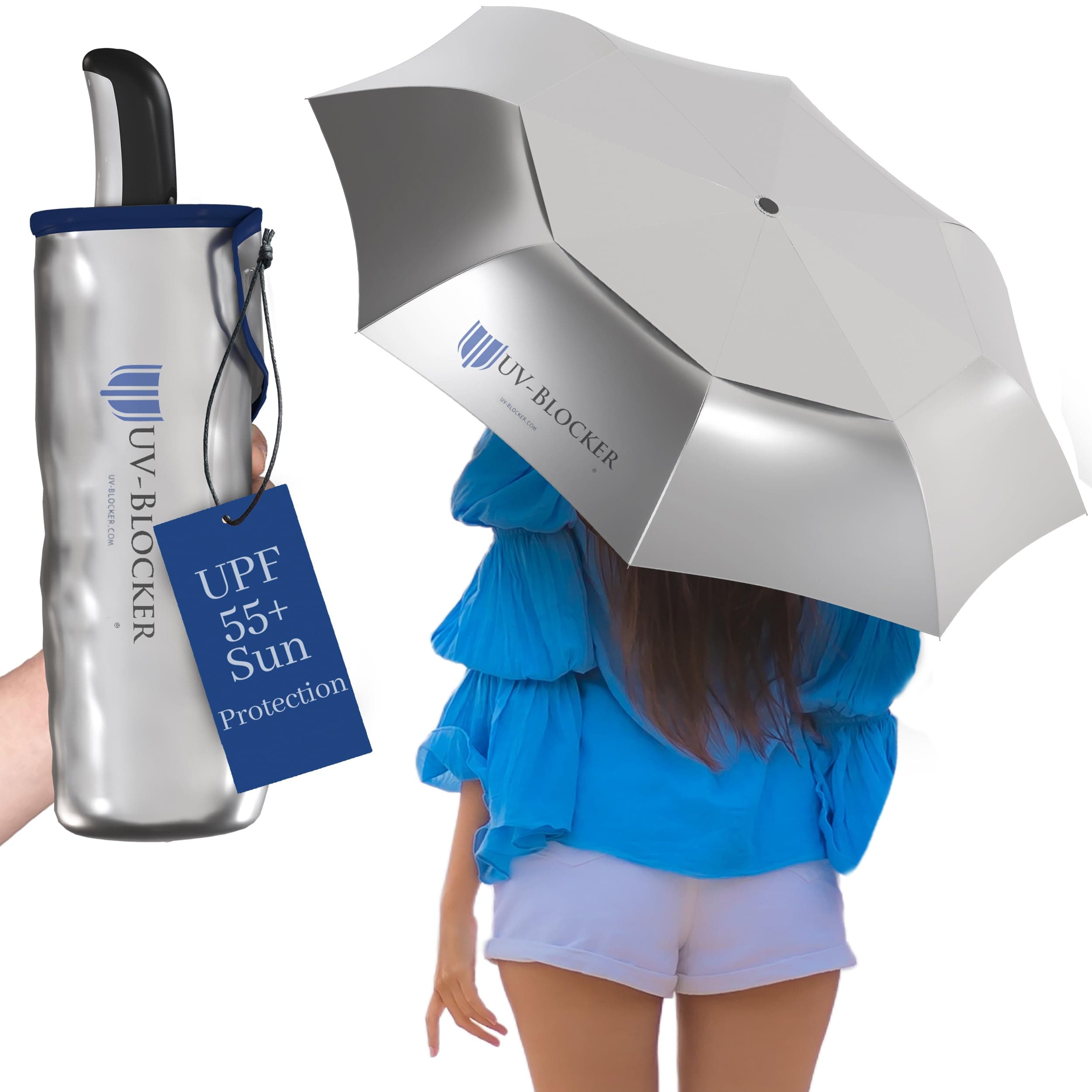 UV-Blocker Compact Sun Protection UV Umbrella - Auto Open/Close - Double Vented Canopy - Windproof Sun Umbrella for Walking - 55+ UPF - 42"/44"/58"