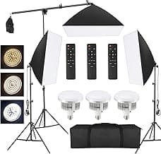 Studio Photography Lighting Kit, Softbox Lighting Kit with 3x20x28in Soft Box,3x85W 2800K-5700K E27 Bulb,Remote,Light Stand,Continuous Lighting System for Camera Shooting,Video Recording image