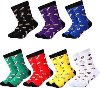 HooLing 7 Pair Novelty Football Soccer Socks for Kid Football Soccer Casual Sock Crew Sport Sock Gift for 7-10 Boy (Football) image