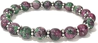 AAA Natural RUBY ZOISITE Gemstone 8mm Round Beaded Stretchable Elastic Bracelet With Chakra ,Charm Bracelet ,Handmade Bracelet,Designer Cum Meditation Bracelet ,Relax Anxiety image