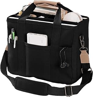 JIECH Canvas Tote Bag with Multi Pockets Crossbody Tote Bag for Women Shoulder Handbag Everything Tote Bag with Compartments image