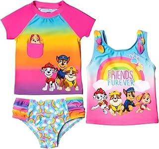 Girls 3 Piece Rash Guard Tankini Swimsuit Set image