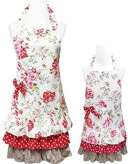 Wrapables Mother and Daughter Ruffles and Roses Apron for Baking, Cooking & Crafts image