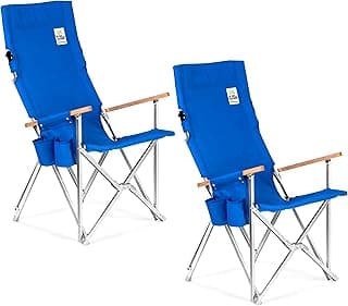 Folding Camping Chair for Outside 2 Pack, High Back Lawn Chairs Blue Lightweight Portable Folding Chair with Cup Holder, Pocket for Patio, Sport, Outdoor image