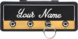 Personalized Guitar Amp Key Holder - Custom Nameplate Wall Rack with 4 Plug Keychains for Music Lovers