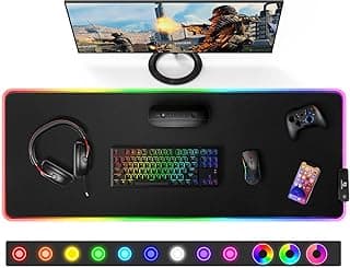 Gimars Large Gaming Mouse Pad with Stitched Edges, RGB Mouse Pad with 12 LED Lighting Modes, Premium Micro-Weave Cloth, 5mm Thickened Mat, Keyboard and Mouse Pad for Desk, Gaming, Office image