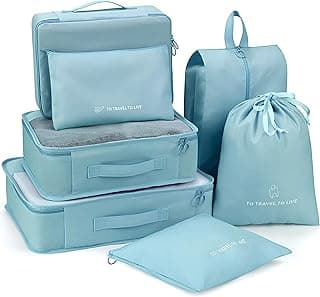 7 Pcs Set Travel Packing Cubes for Suitcases | Compression Packing Cubes for Luggage | Lightweight Packing Organizers | Organizer Cubes for Travel Essentials | Travel Accessories (Sky Blue) image