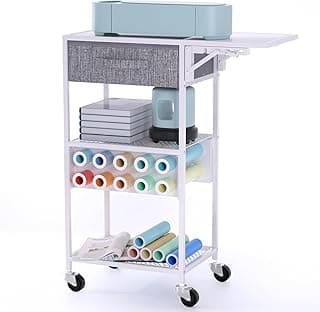 Rolling Cricut Storage Organizer Cart Compatible with Cricut Machine, Cricut Vinyl Roll Holder Foldable Craft Organizers and Storage Cart with Drawer, Cricut Table Workstation for Home Craft Room image