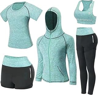 Workout Sets for Women 5 Piece Yoga Exercise Gym Outfits Sport Running Athletic Clothing Set Tracksuits Activewear image