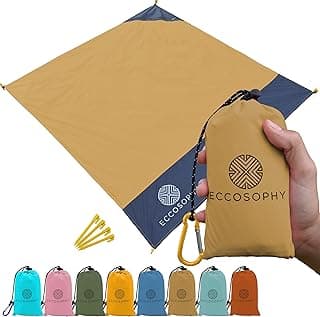 ECCOSOPHY Sand Proof Beach Blanket-Waterproof Picnic Blanket 60x55-Outdoor Compact Pocket Blanket-Lightweight Ground Cover for Hiking, Camping, Festivals, Sports, Travel-with Bag & Stakes (Caramel) image