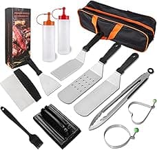 14PCS Griddle Accessories with Carry Bag, Flat Top Grill Accessories Kit for Blackstone and Camp Chef, Grill Spatula Set with Enlarged Spatulas, Scraper, Bottle, Egg Ring, Tongs for Outdoor BBQ image