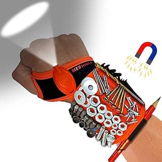 Magnetic Wristband with Flashlight and Tape Measure – Screw, Drill Bit, and Nail Holder with 20 Strong Magnet Pieces Increases Convenience for DIY, Carpenters, Mechanics, and More by MEBTOOLS image
