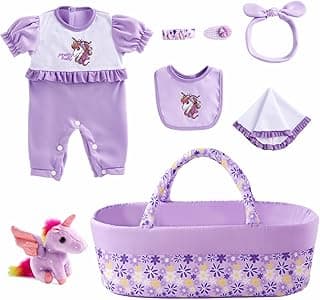BABESIDE 8 Pcs Baby Doll Accessories, Reborn Baby Dolls Clothes with Bassinet for 17-22 Inch Dolls, Pretend Play Gift Set for Girls(Not Doll)