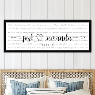 Custom Song Lyrics Record Canvas Wall Art Framed Wedding Gift Ideas, Personalized Couples Names with First Dance Song Lyrics Gift for Women Men Music Lovers Ready to Hang Prints 20"x30" image