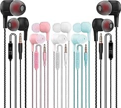 Earbuds Wired Earphones 5 Pack 3.5mm in-Ear Headphones with Microphone for Laptop, Tangle Free Ear buds for Chromebook, Android, Gaming, Mp3, Cheap Earbuds for kids School Students image
