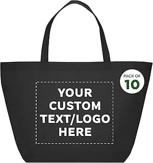DISCOUNT PROMOS Custom Southern Style Grocery Tote Bags Set of 10 - Personalized Bulk Pack, Reusable Grocery & Shopping Bags - Great for Travel, Carry on Bag, Business Promotions - Black - 20"X13"X8" image