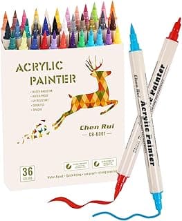 36 Colors Acrylic Paint Pens, Acrylic Paint Markers Dual Tip, with Brush Tip and Fine Tip, Acrylic Markers for Rock Painting, Wood, Canvas, Fabric, Paper, DIY Crafts Making Art Supply image