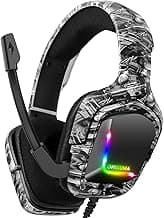 Gaming Headset for PS4 Headsets with Mic, Stereo Surround Sound with Noise Cancelling Mic with Mute & Volume Control, Lightweight Ergonomic Cool RGB Headphones for Xbox One, Switch, PC image