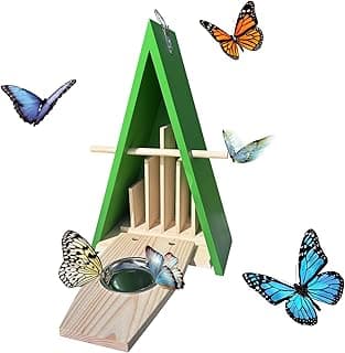 Butterfly House, Wooden Butterfly Feeders for Outdoors, Butterfly Kit with Metal Hook, Suitable for Gardens, Natural Butterfly Habitats, Butterfly Garden Decor. image