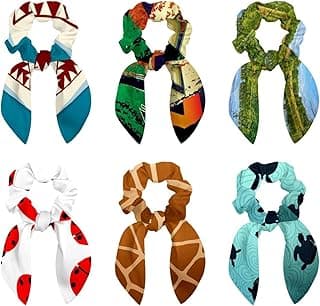 6 Pcs Hair Scrunchies - Jazz Music Hair Scarf Scrunchy with Ribbon Bow, Elastic Hair Ties Ponytail Holders for Women Teenage Girls image