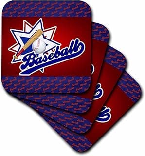 Set of 8 Ceramic Tile Coasters - Baseball Theme in Blue, red and White for Boys and Sports Lovers Sports and Hobbies