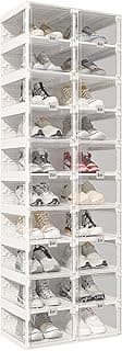 Foldable Shoe Rack,Shoe Organizers for Closet Plastic Shoe Storage Box Space Saving for Entryway, Large Sturdy Stackable Sneaker Cabinet Bins with Magnetic Clear Door 10 Tiers 20 Pairs