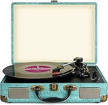 Vinyl Record Player 3-Speed Bluetooth Suitcase Portable Belt-Driven, Supports Bluetooth, RCA Output, 3.5mm aux-in and Headphone Jack and MP3, Mobile Phones Music Playback image