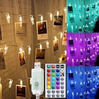 Solhice 20ft Photo Clips String Lights Color Changing 40 LEDs, Hanging Lights for Teen Girls Room Decor, Teenage Gifts, Indoor Bedroom Dorm USB Wall Lights for Pictures with Remote image
