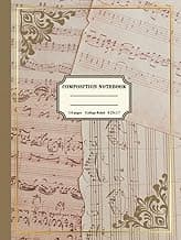 Composition Notebook College Ruled: Vintage Music Theme Aesthetic Journal For School Hobby & Crafts, Musical Notes Sheet Parchment Paper Design, Cream Brown & Gold