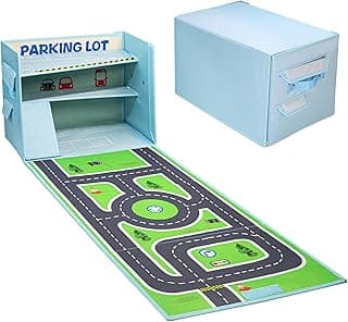 Livememory Toy Car Garage Box - Toy Car Storage Toy Car Box with Car Rug Play Mat (Not Included Cars)